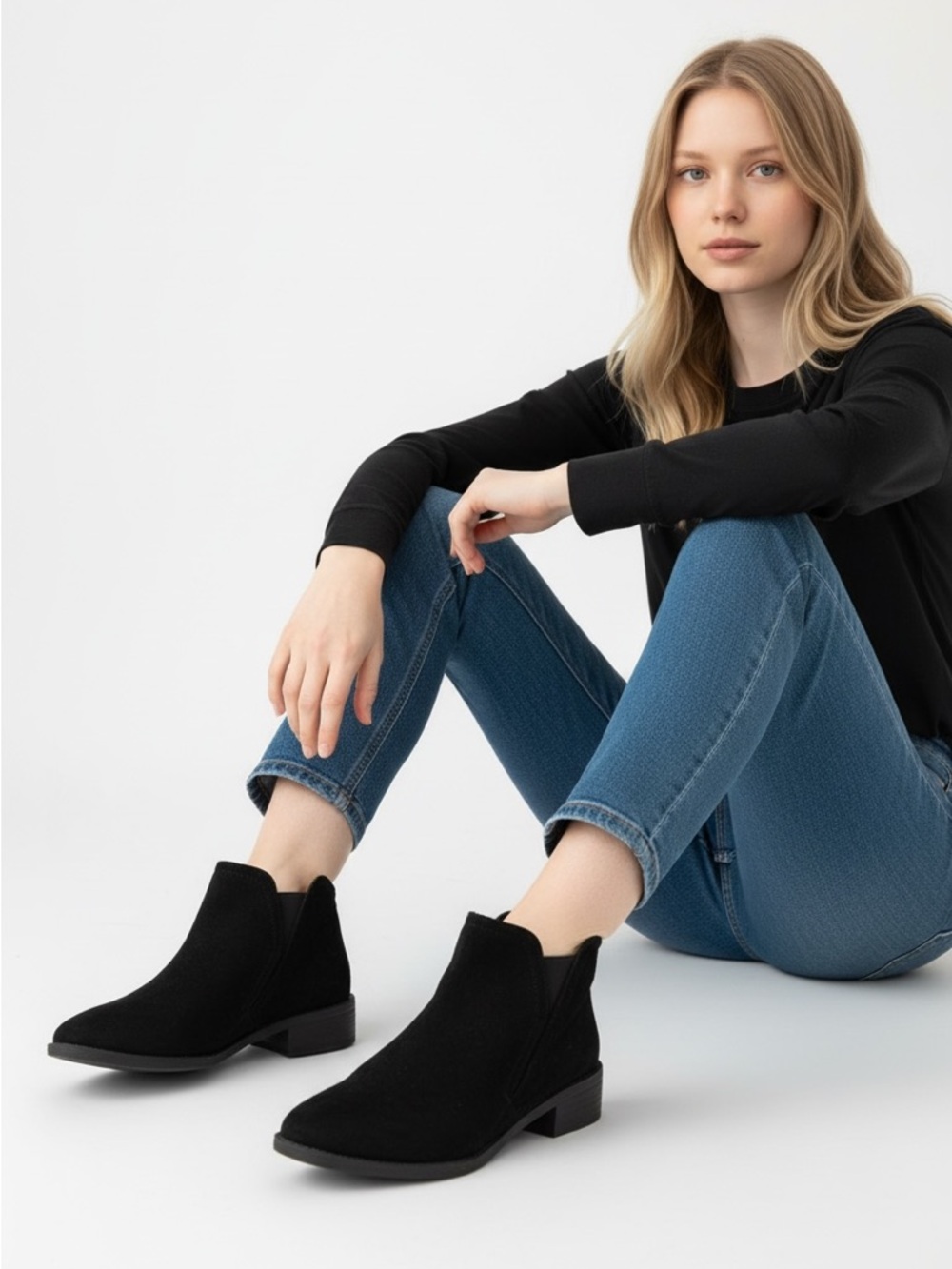 Steve Madden ankle boots black vegan leather chunky heeled cowgirl style 37